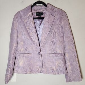 Bernardo Purple Gold Metallic Snakeskin Print Genuine Leather Blazer Jacket M